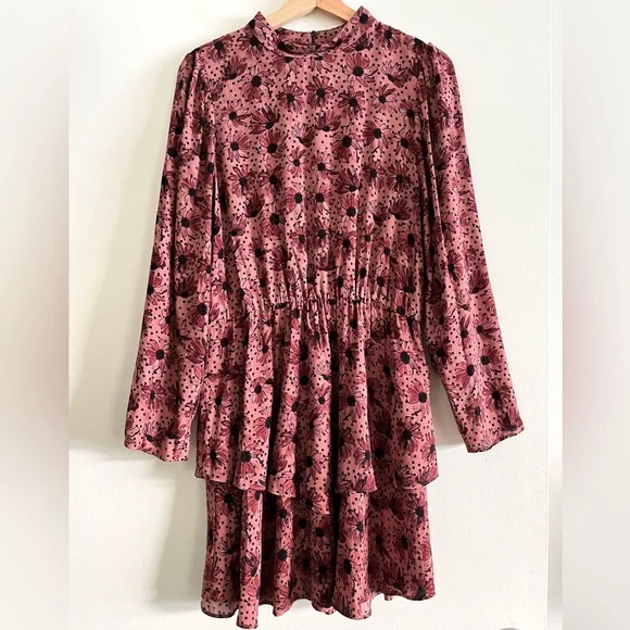 Zara | Dresses | Zara Pink Floral Tiered High Neck Dress Size Large |  Poshmark